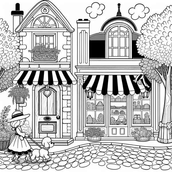 Paris Street Scene Coloring Page