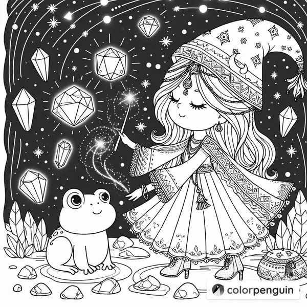 Enchanting Witch with Her Frog and Crystals