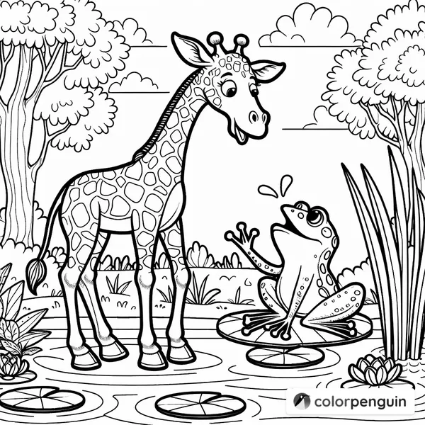 Giraffe Chatting with Frog