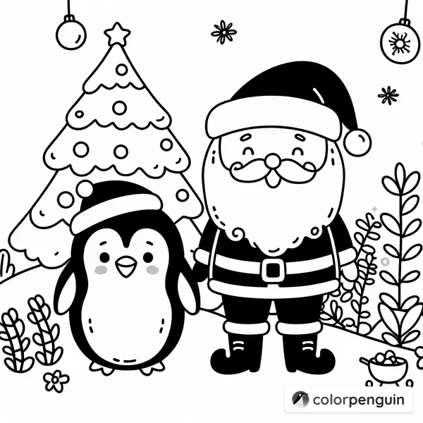 Cozy Christmas Garden with Penguin and Santa