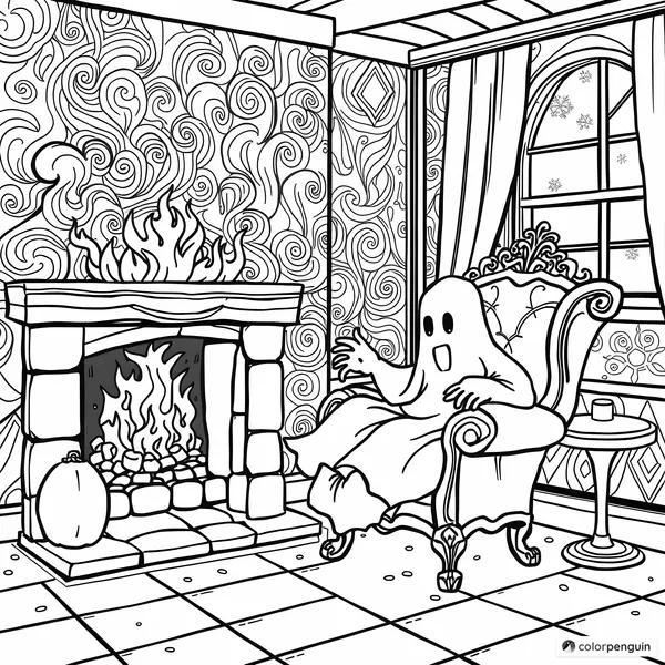 Cozy Winter Fireplace with a Friendly Ghost