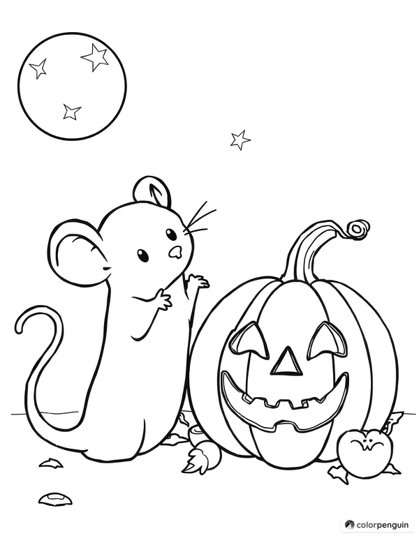 Ghost Mouse and Carved Pumpkins