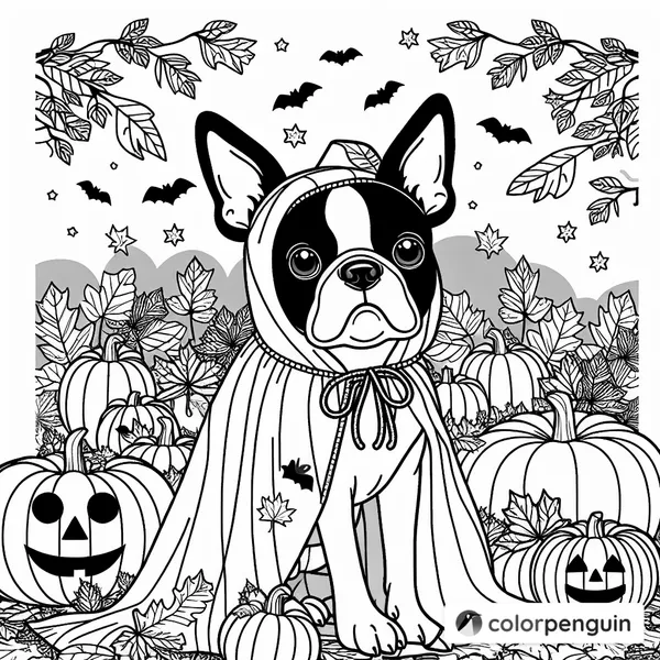 Halloween Boston Terrier in a Ghost Costume