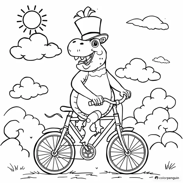 A Hippo on a Bike with Chicken Head and Giraffe Legs