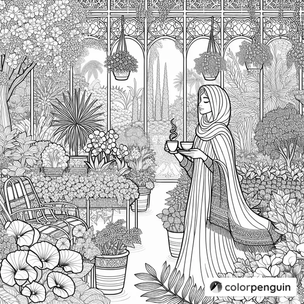 A Woman in a Blossoming Garden Greenhouse