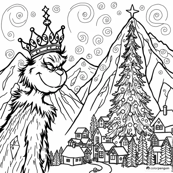 Grinch on the Mountain Crowned with Christmas Cheer