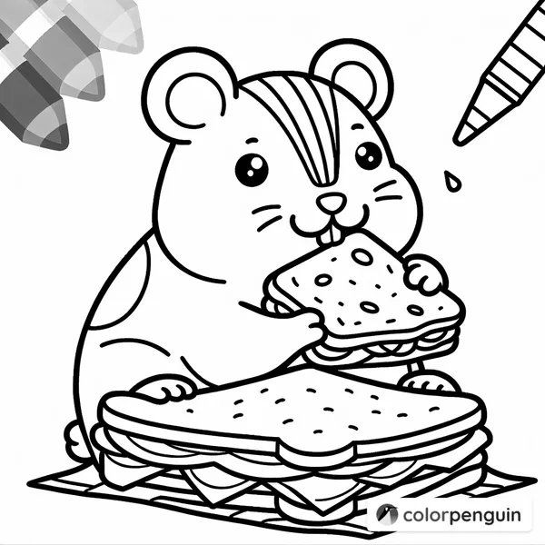 Hamster Joyfully Eating a Sandwich