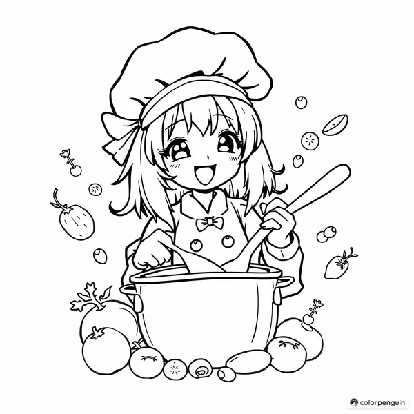 Anime Girl Chef Stirring up Fun