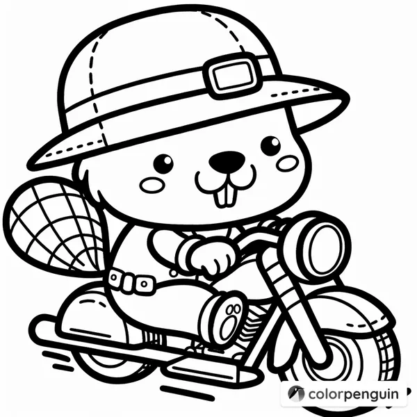 Beaver on a Motorcycle with a Funny Hat