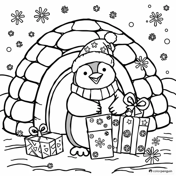 Christmas Penguin by the Igloo