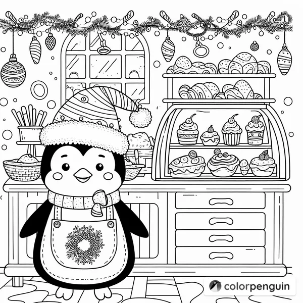 Cozy Christmas Bakery with a Penguin Baker