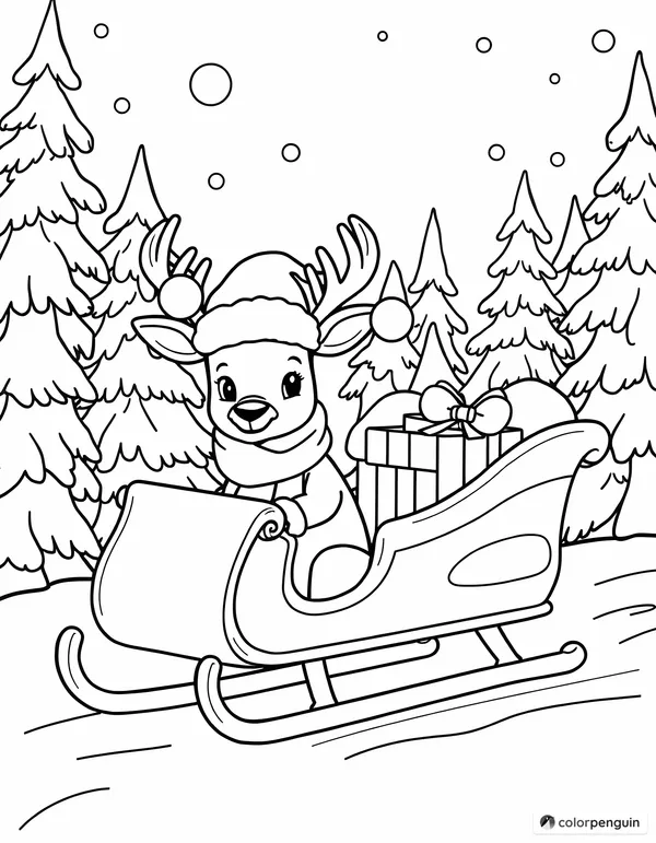 Festive Deer Driving Santa's Sleigh