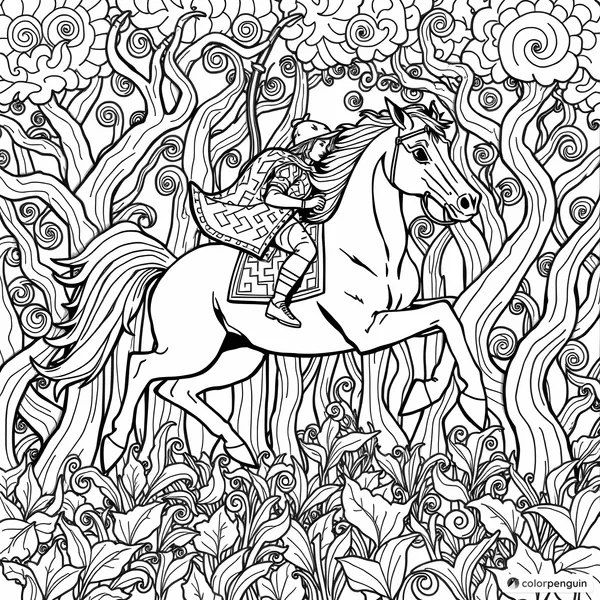 Horse and Rider in the Enchanted Woods