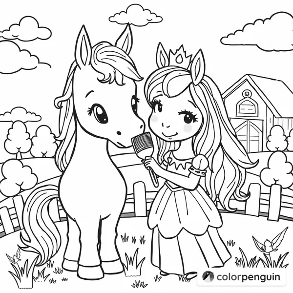 Princess Brushing Her Horse