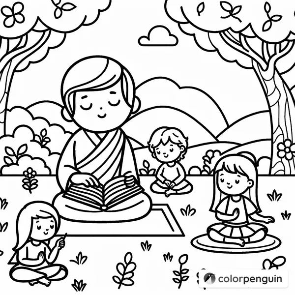 Children with Jesus Reading the Bible in the Garden