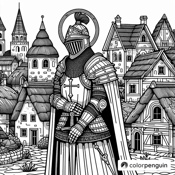 Jesus in Knight Armor in a Village