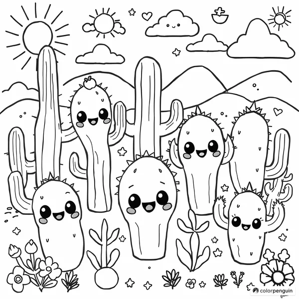 Big and Fun Kawaii Cactus Pattern