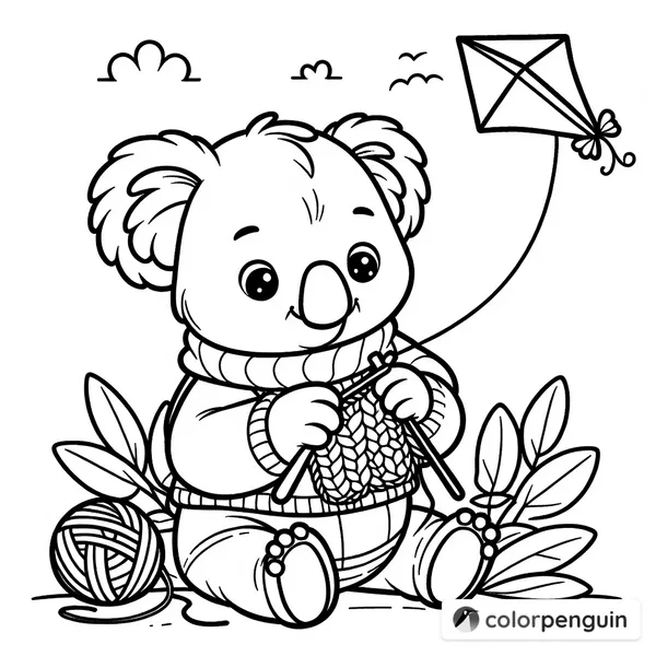 Cute Koala Knitting a Kite