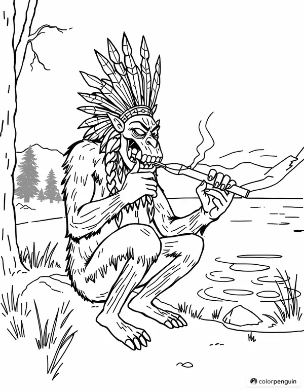 Wendigo Brushing His Teeth by the Lake