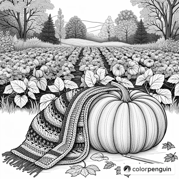 Cozy Autumn Scene with Pumpkin and Blanket