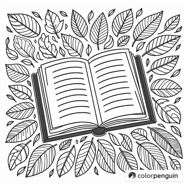 Open Book Surrounded by Leaves