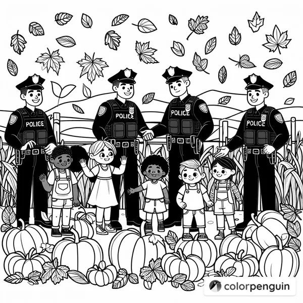 Police Officers and Kids in a Fall Scene