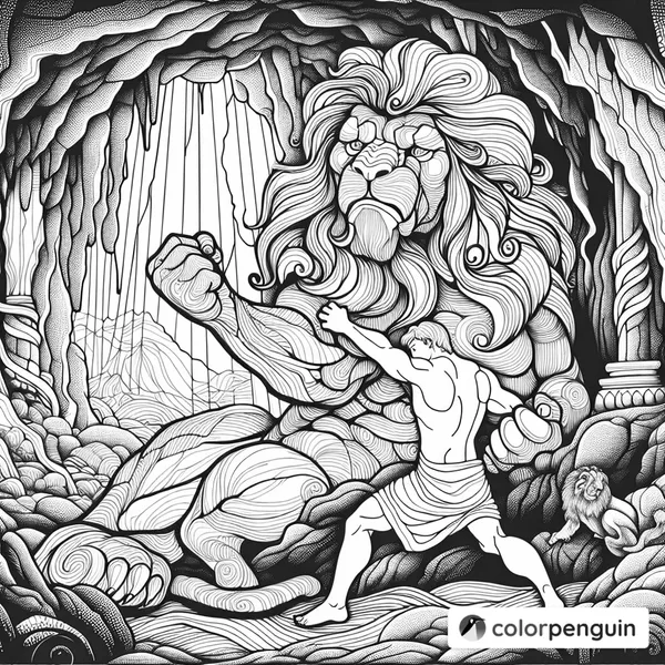 Hercules and the Nemean Lion in the Cave