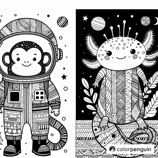 Astronaut Monkey and Axolotl Adventure