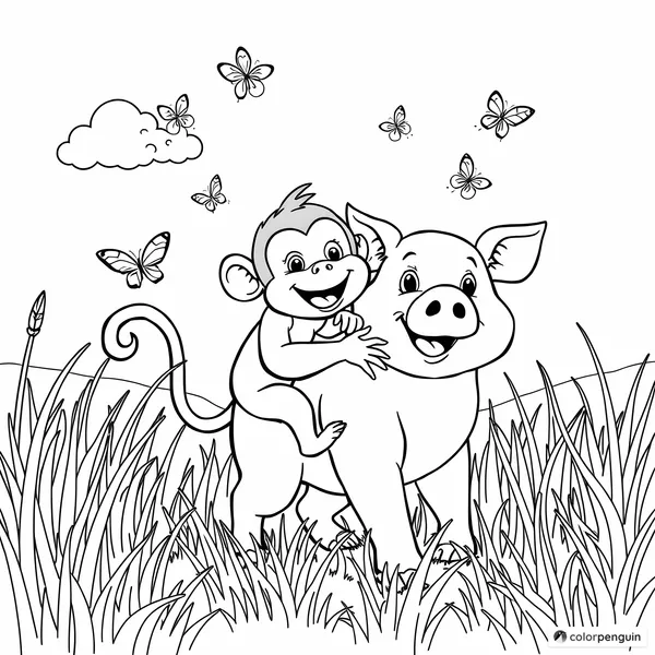 Baby Monkey Riding a Pig