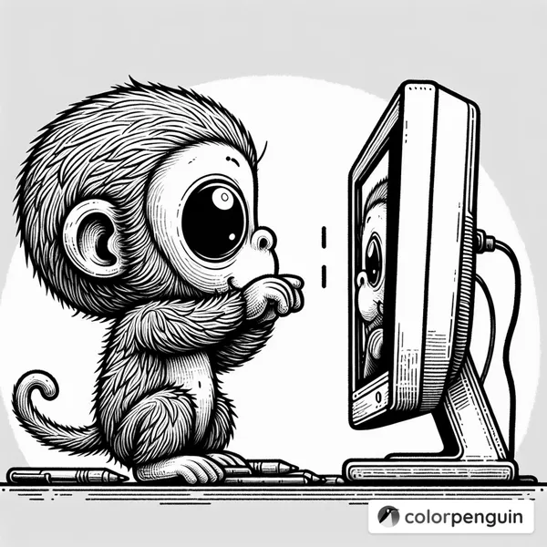 Curious Monkey Watching a Monitor