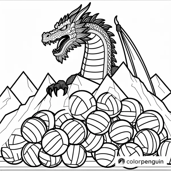 A Big Scary Dragon on a Mountain of Volleyballs