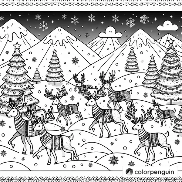 Reindeers in a Snowy Christmas Mountain