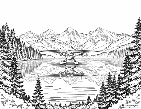 Seaplane Landing on a Mountain Lake