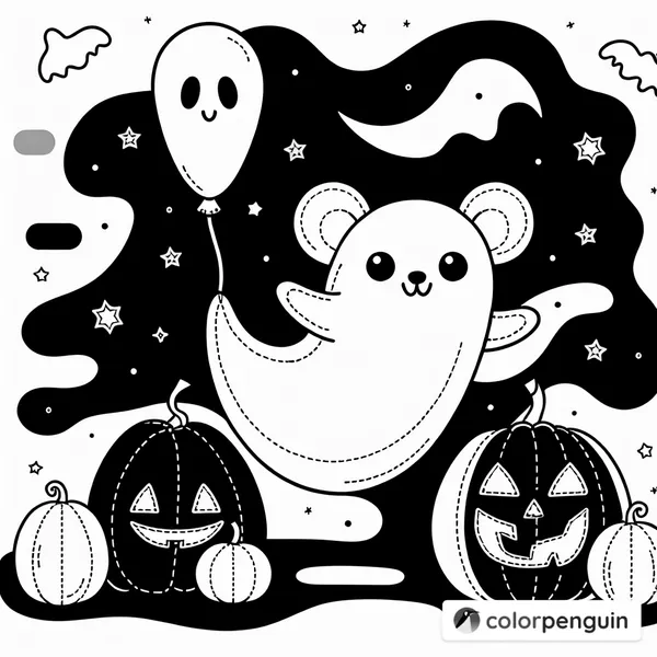 Ghost Mouse with Carved Pumpkins