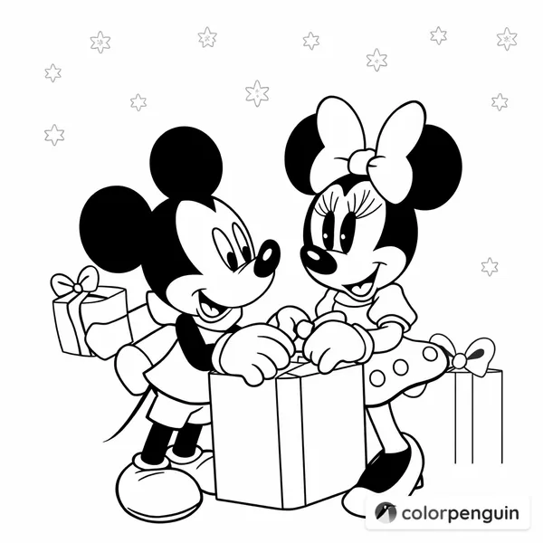 Mickey and Minnie Mouse Distributing Christmas Gifts