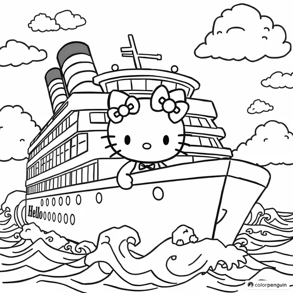 Hello Kitty on a Cruise Ship in the Ocean