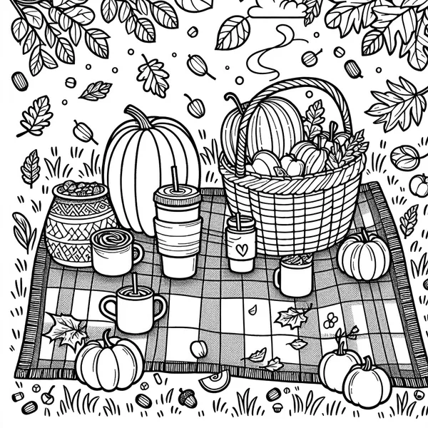 Autumn picnic with warm drinks and blankets