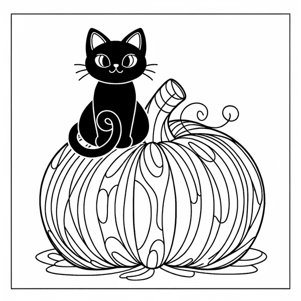 Black cat sitting on a pumpkin