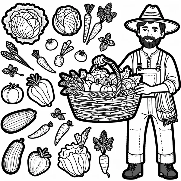 Farmer with Basket of Vegetables Harvest