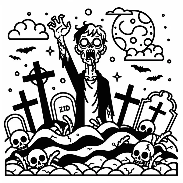 Zombie rising from a grave