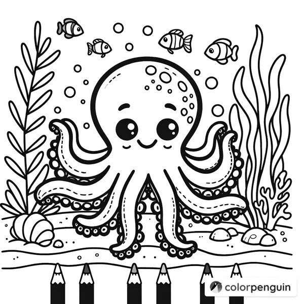 Cute Octopus Under the Sea Coloring Page