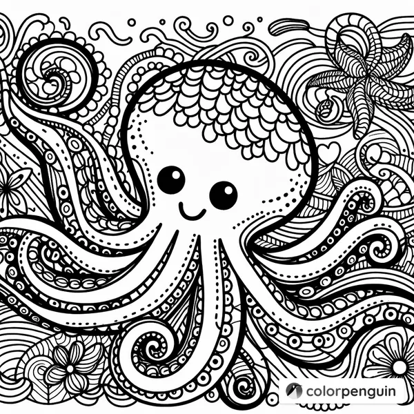 Friendly Octopus with Swirling Tentacles