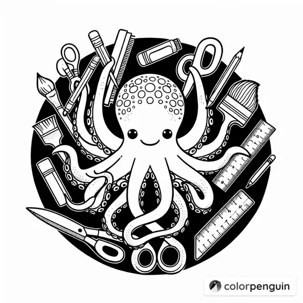 Octopus with School Supplies