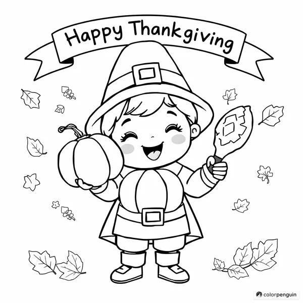 Charming Pilgrim Character Celebrating Thanksgiving