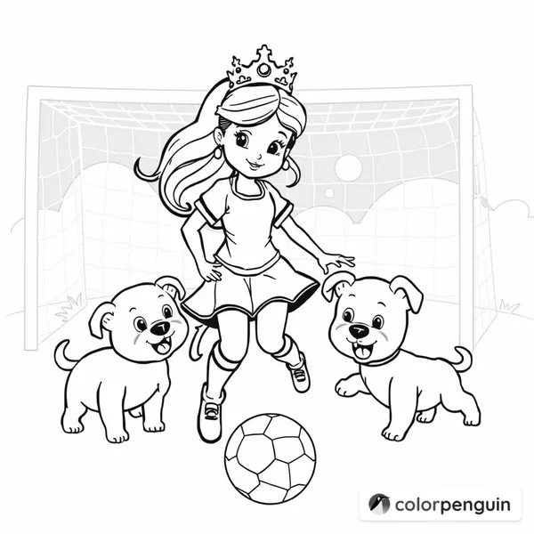 Princess Playing Soccer with Puppies