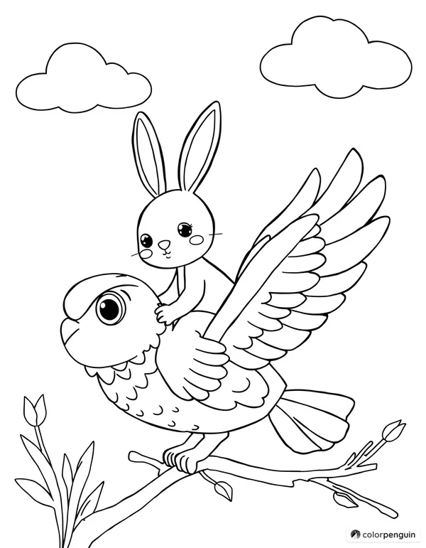 A Cute Bunny Riding a Flying Owl