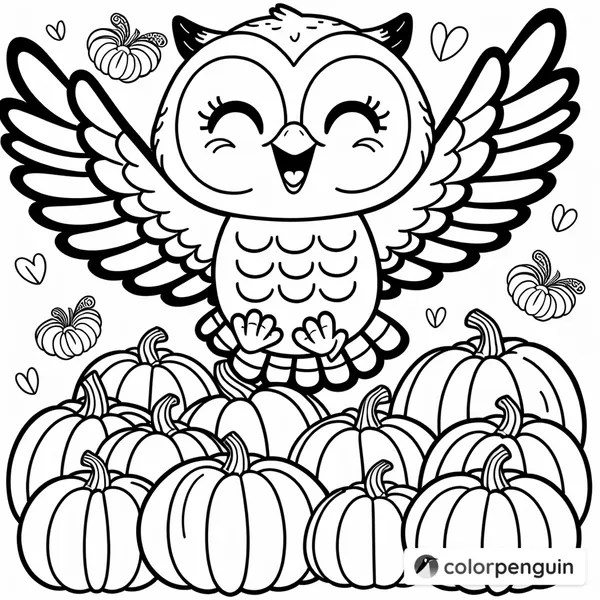 Joyful Owl Above the Pumpkin Patch