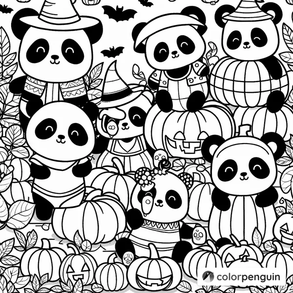 Panda Bear Family and Friends Halloween Fun