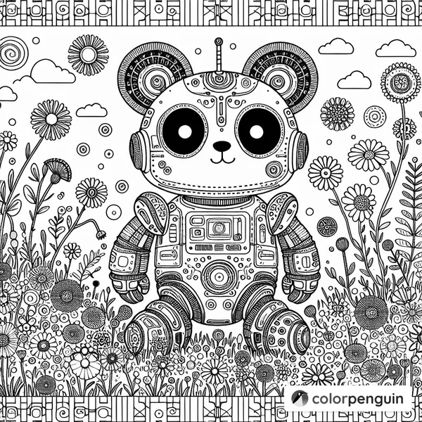 Panda Robot in Wildflowers