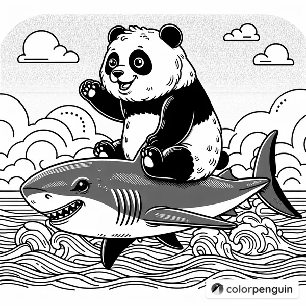 Panda Surfing on a Shark